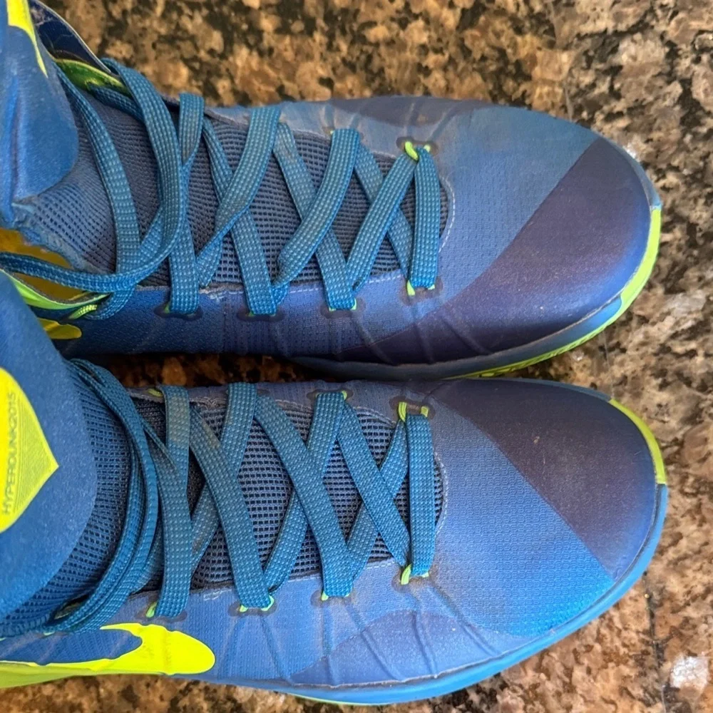Nike 2015 Hyperdunk Zoom Blue and Neon Green High-Top Sneakers EUC 10.5